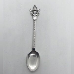 Vtg 800 Silver Russian Egg Design Mini Souvenir Spoon Sugar Spoon / 4”